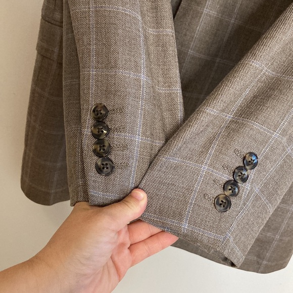 Saks Fifth Avenue Black Label Sport Coat Mens 40R Beige Silk Wool Windowpane - Picture 9 of 15